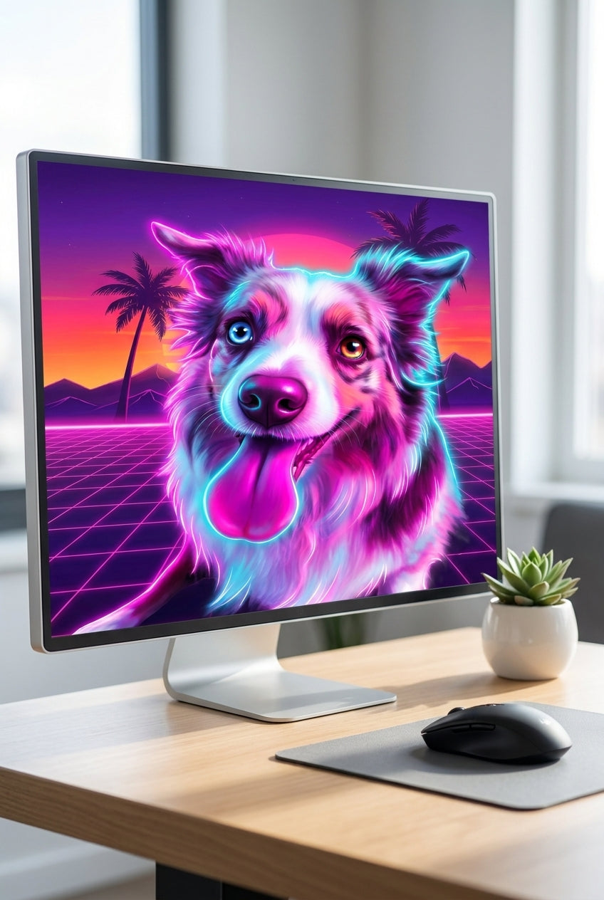 Custom pet portrait digital download — neon style