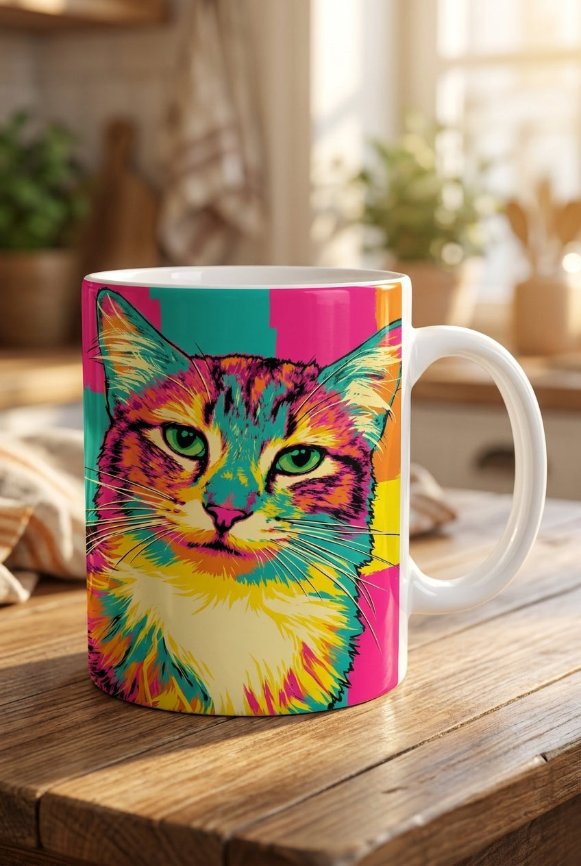 Custom pet portrait coffee mug — pop art style