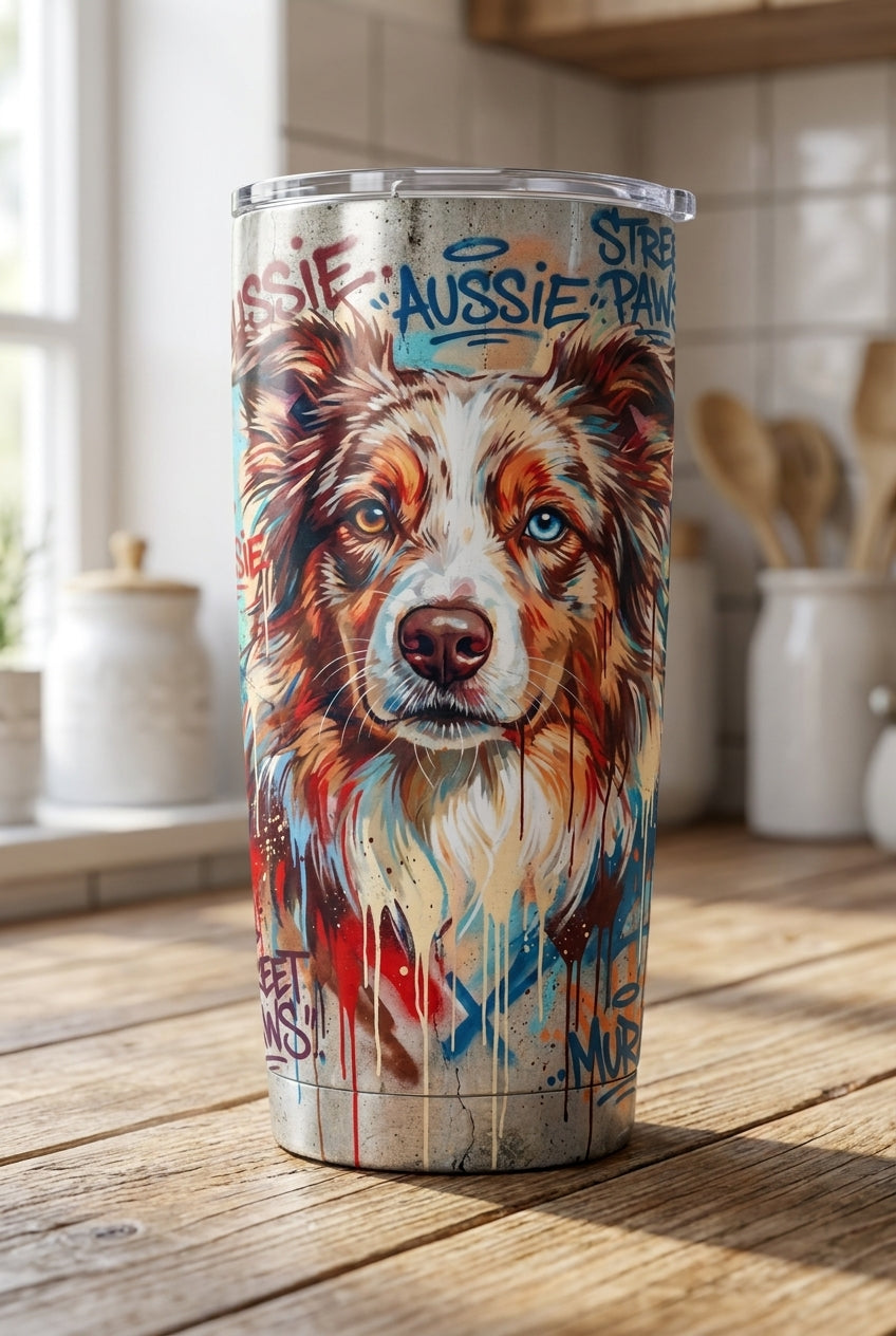 Custom pet portrait tumbler — graffiti style