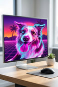 Custom pet portrait digital download previewed on a desktop monitor, real product photo