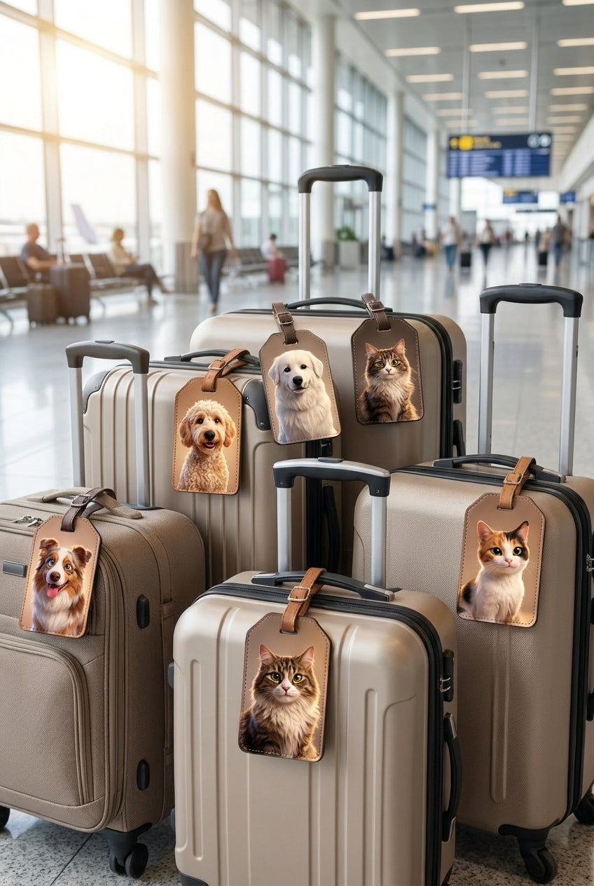 Custom pet portrait luggage tags - family set