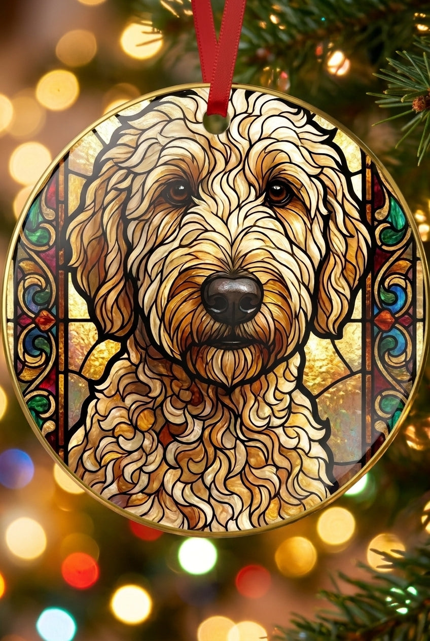 Custom pet portrait ornament — stained glass style
